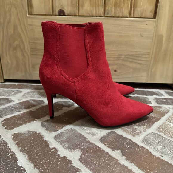 DREAM PAIRS Women's Pointed‎ Toe Heel Boots, Red Suede, 9.5 - NEW - Picture 1 of 12